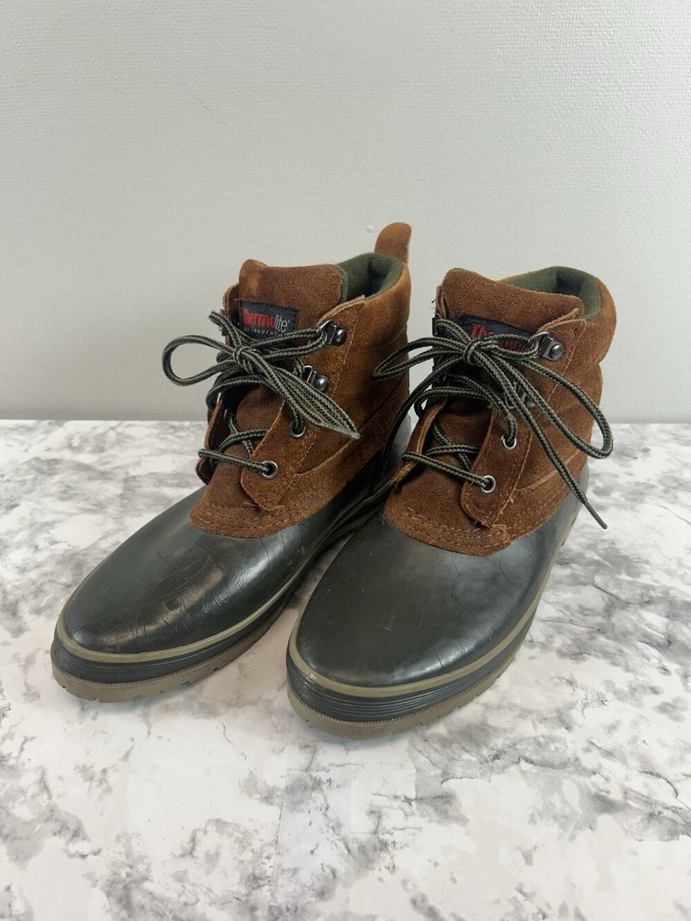 Thermolite Insulated Duck Boots Mens 8 Ankle Lace Up Rubber Brown